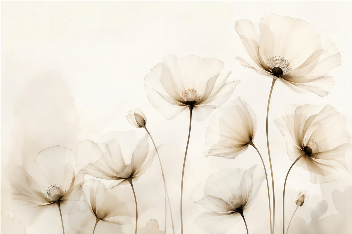 Fototapeten Dünne transparente Mohnblumen