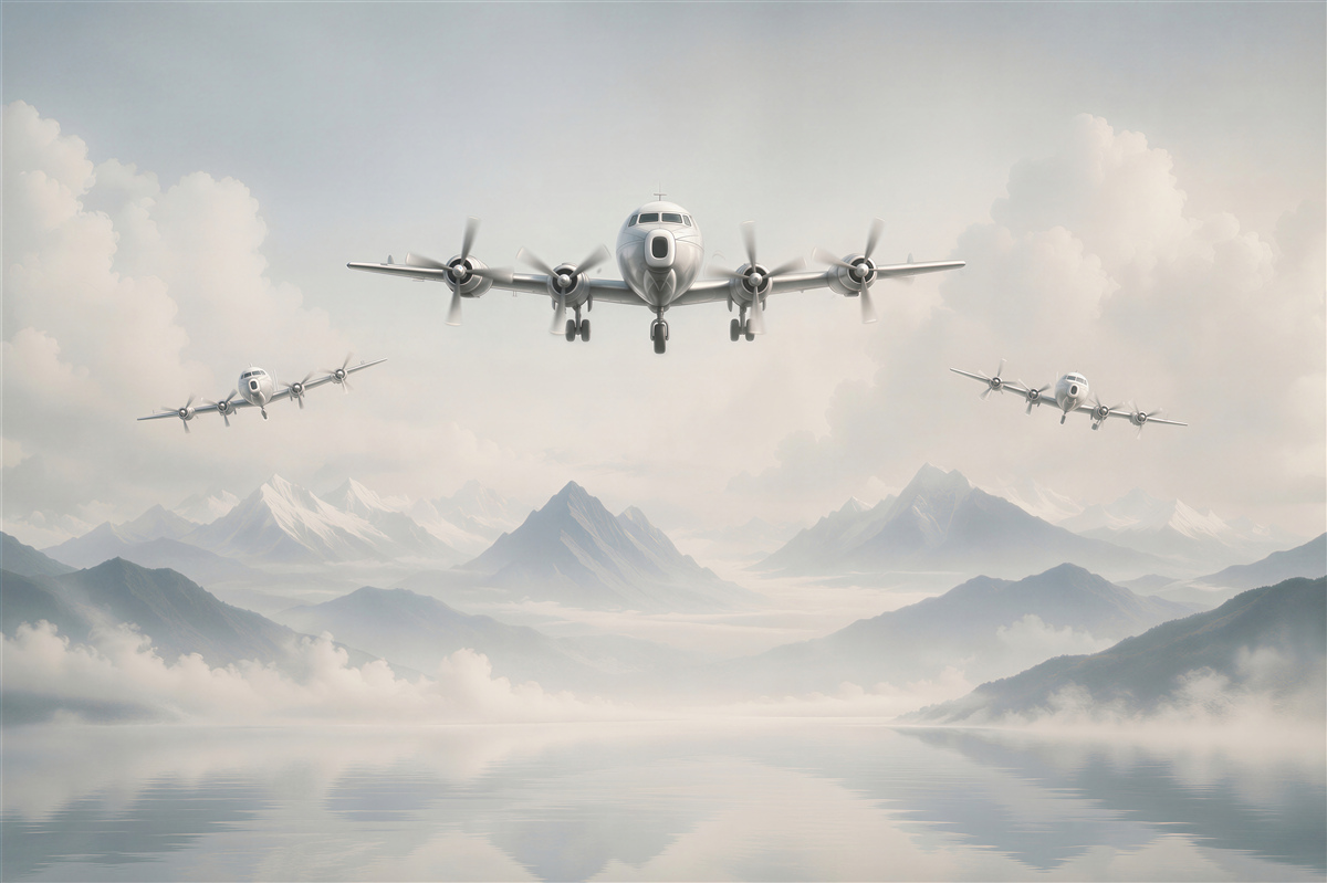 Fototapeten Flugzeuge fliegen über die Berge