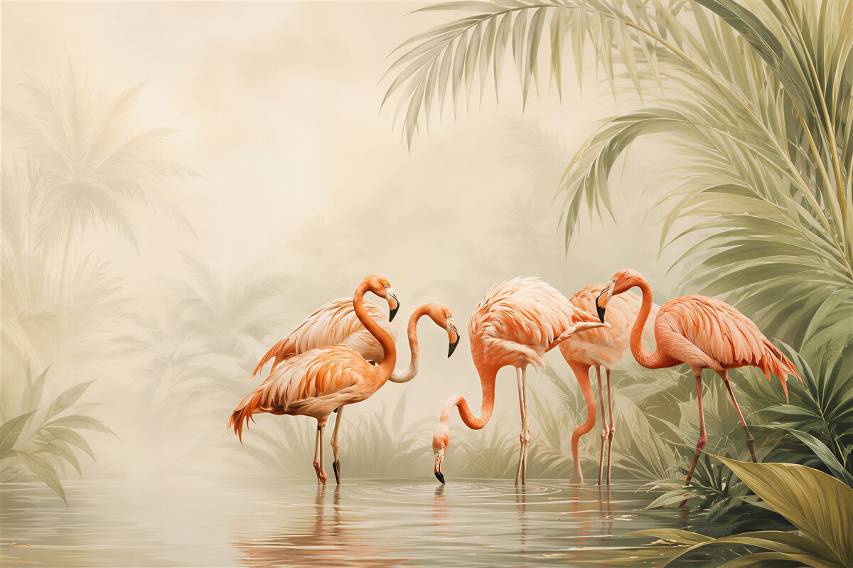 Fototapeten Rosa Flamingo im grünen Wald
