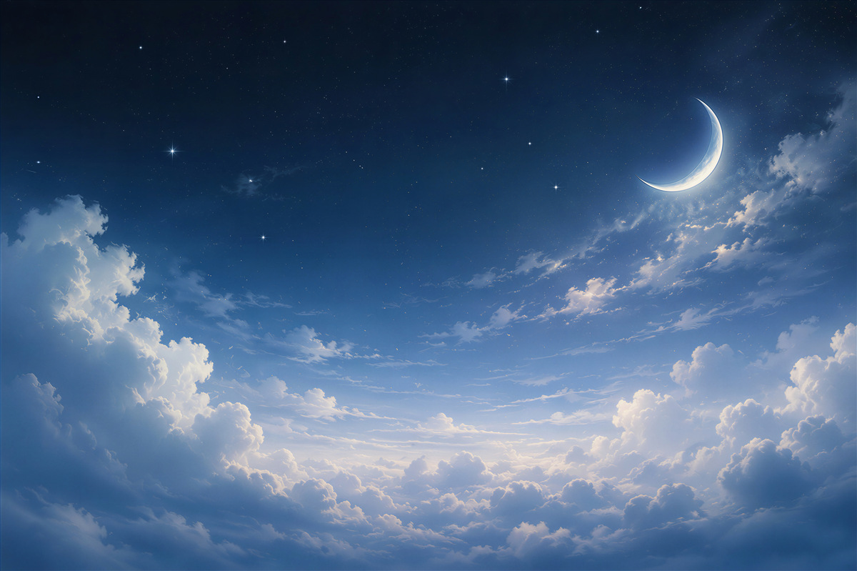 Fototapeten Nacht mit Mond und Sternen
