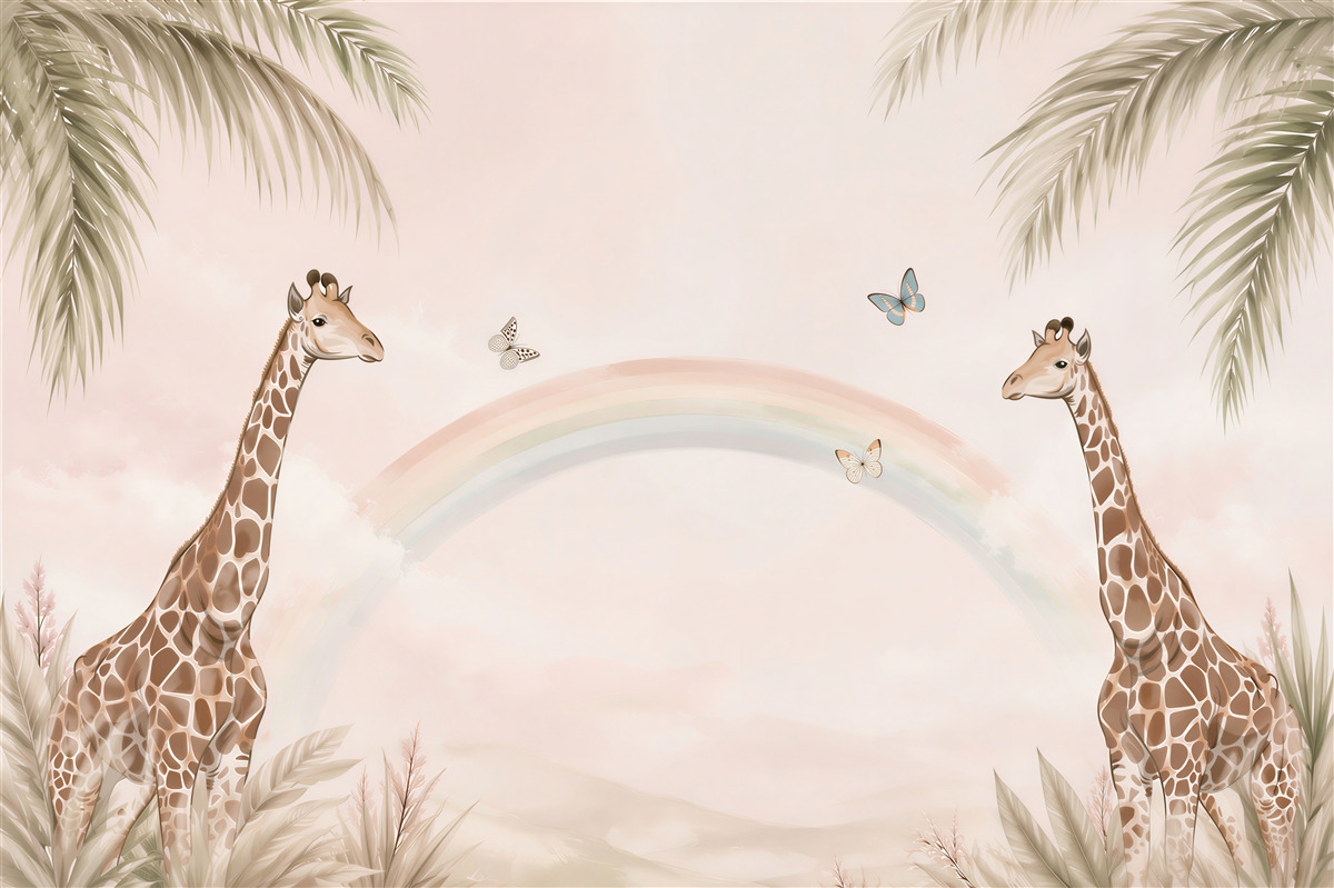 Fototapeten Einige Giraffen schauen auf den Regenbogen