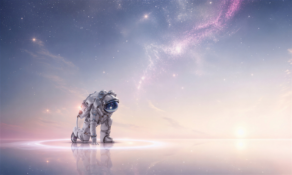 Fototapeten Astronaut im pastellfarbenen Kosmos für das Kinderzimmer