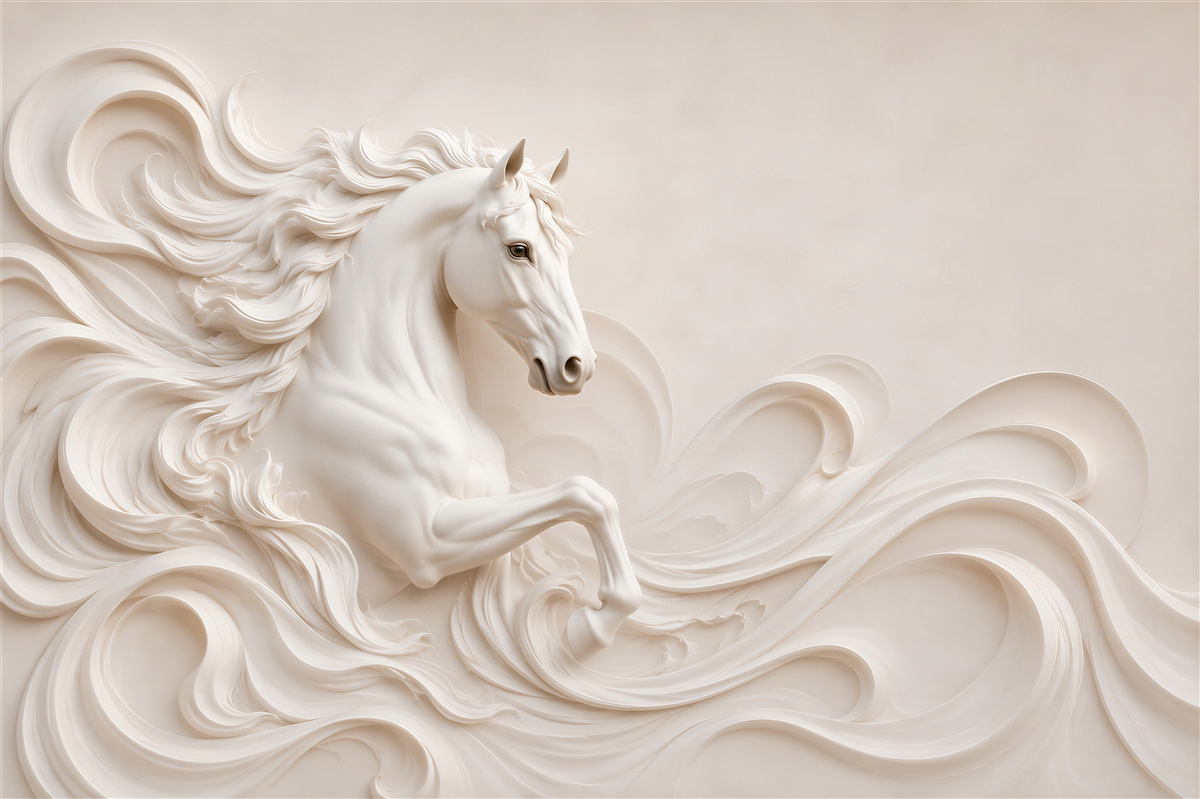 Fototapeten weißes 3D-Pferd in den Wellen elegante Wanddekoration