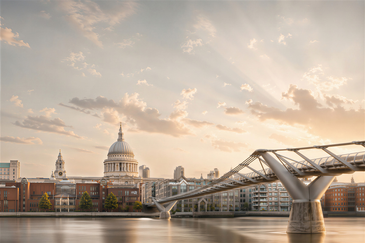 Fototapeten London Panorama mit der St. Pauls Kathedrale bei Sonnenuntergang