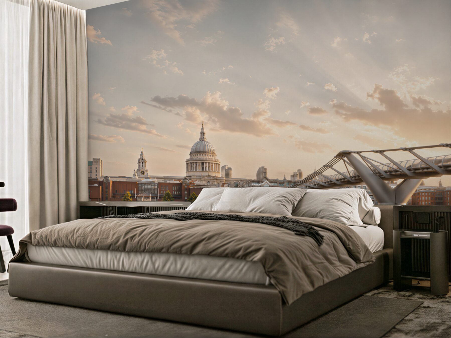Fototapeten London Panorama mit der St. Pauls Kathedrale bei Sonnenuntergang