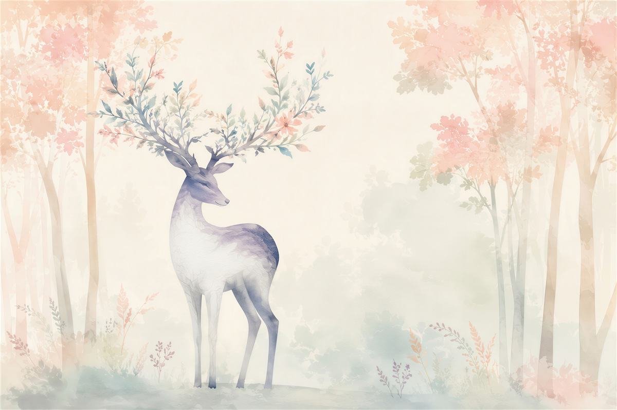 Fototapeten stolze Rehe im Herbst Aquarellwald