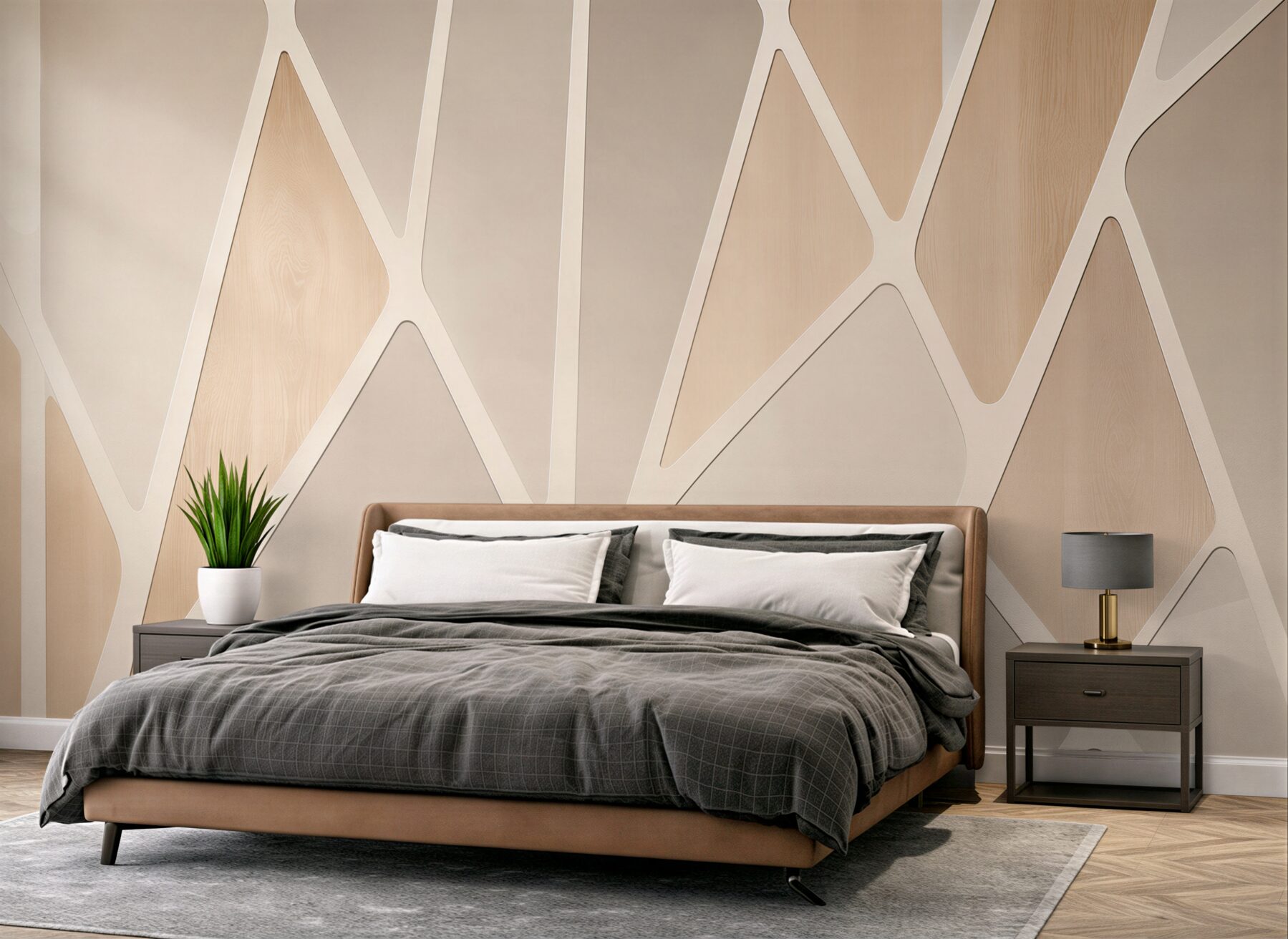 Fototapeten abstrakte geometrie beige mit Holzeffekt