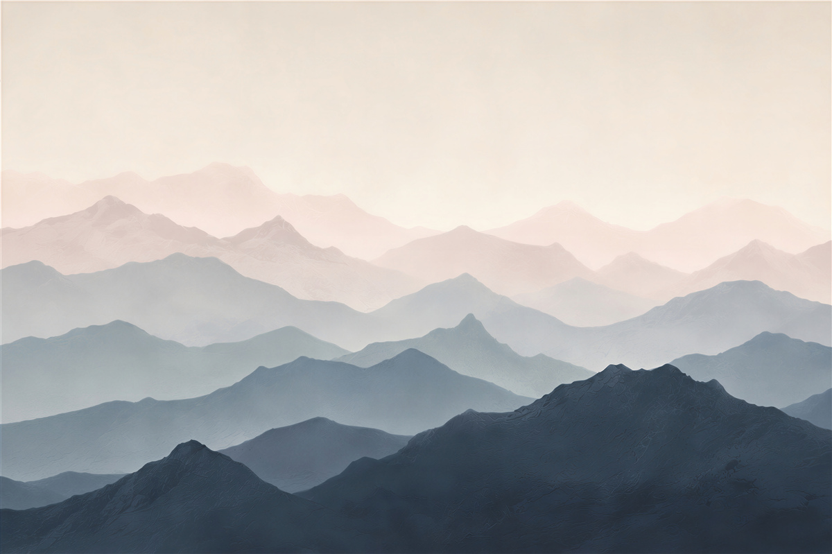 Fototapeten geschichtete Berge im Nebel Pastelllandschaft für das Wohnzimmer