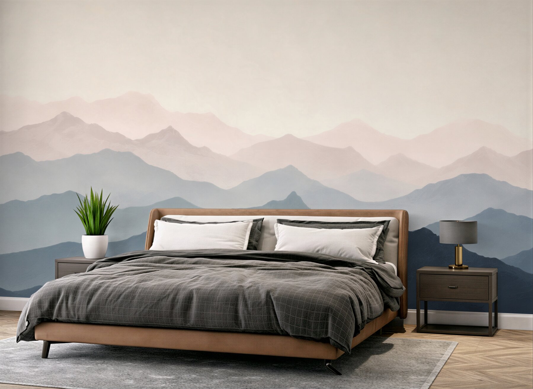 Fototapeten geschichtete Berge im Nebel Pastelllandschaft für das Wohnzimmer