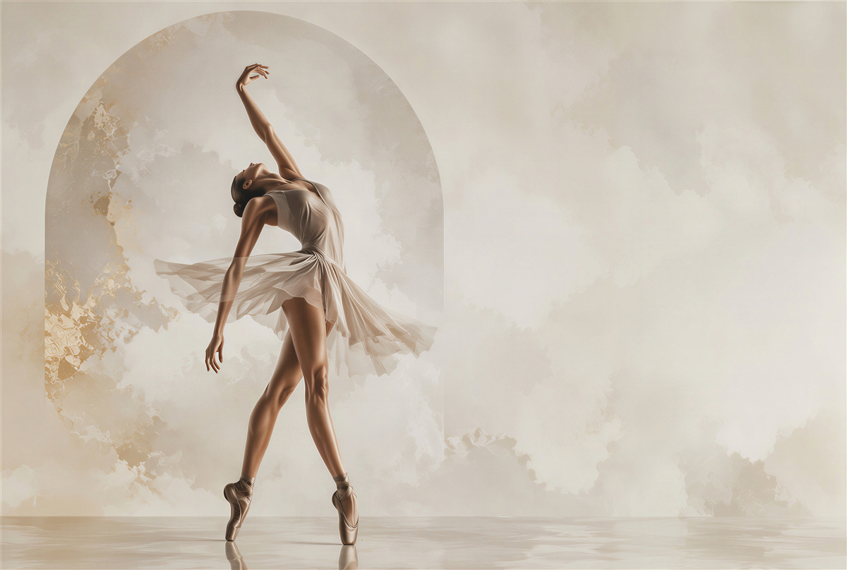 Fototapeten Ballerina in hellem Raum elegante Tanzkomposition