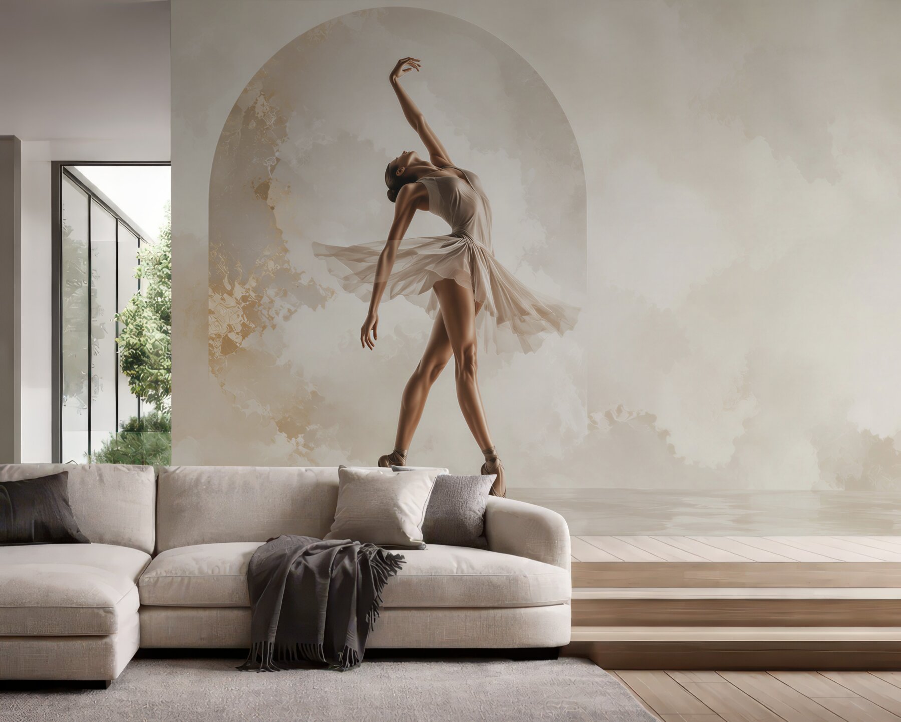 Fototapeten Ballerina in hellem Raum elegante Tanzkomposition