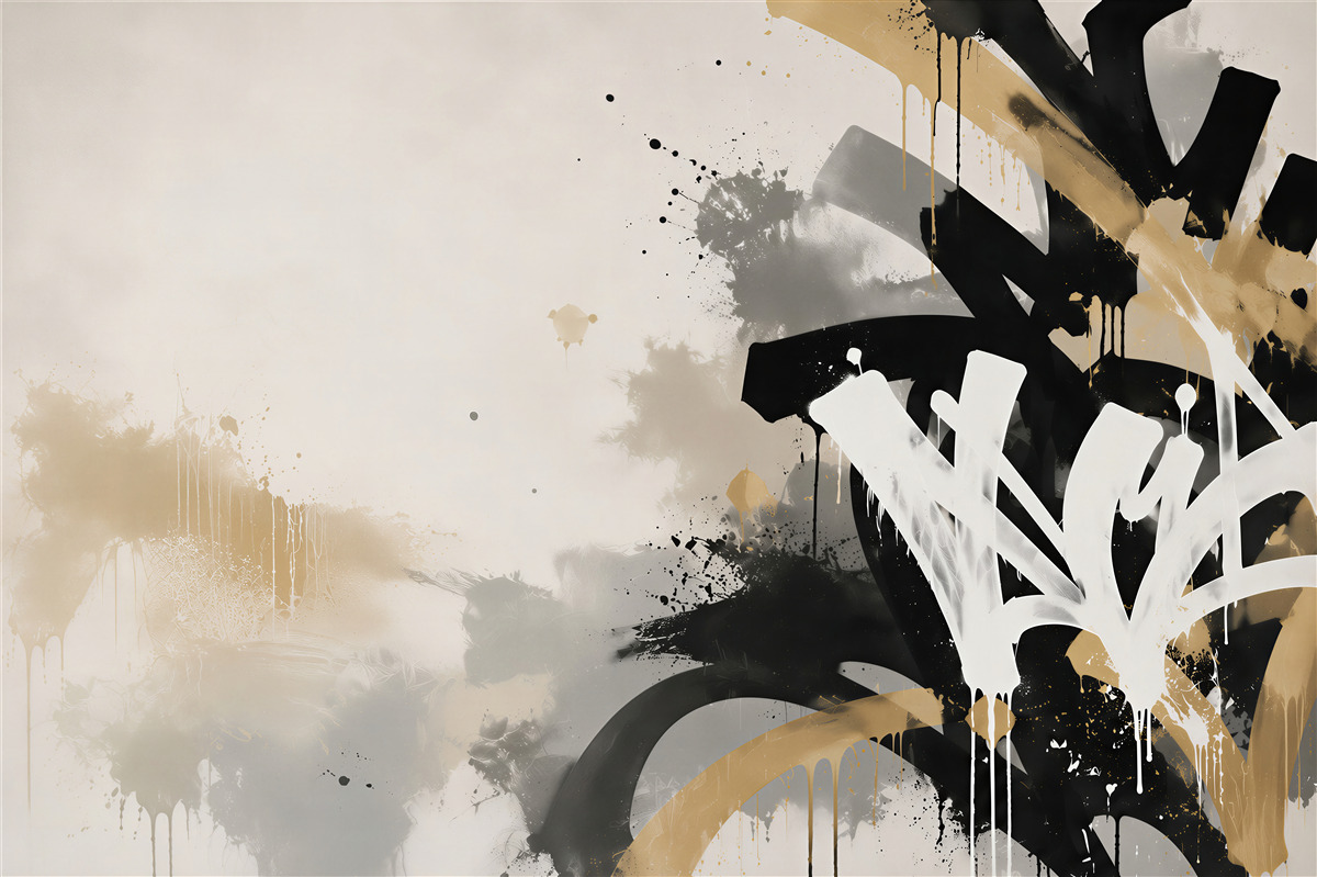 Fototapeten abstraktes Graffiti in Schwarz und Gold im Street-Art-Stil