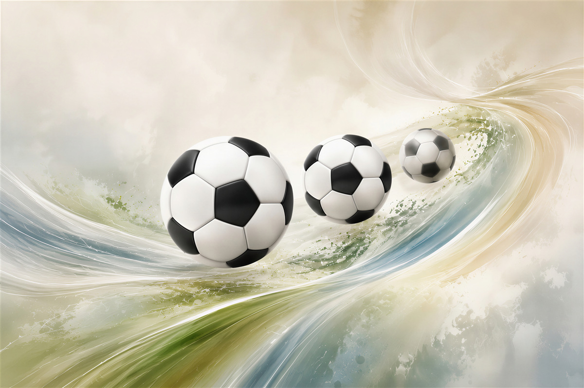 Fototapeten Fußballbälle in dynamischer Bewegung für das Zimmer eines Jungen