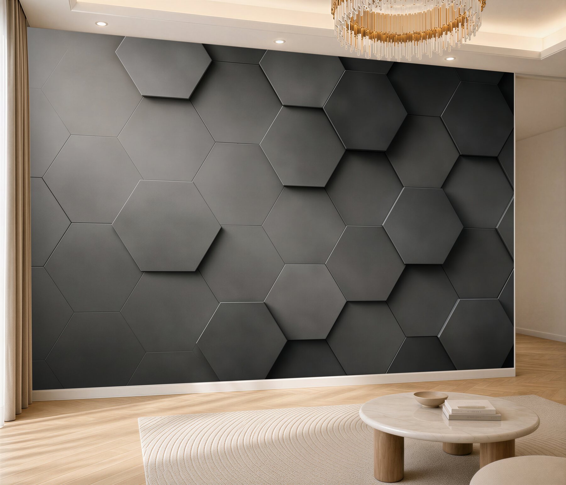 Fototapeten geometrische 3D-Hexagone in Graphit Loft