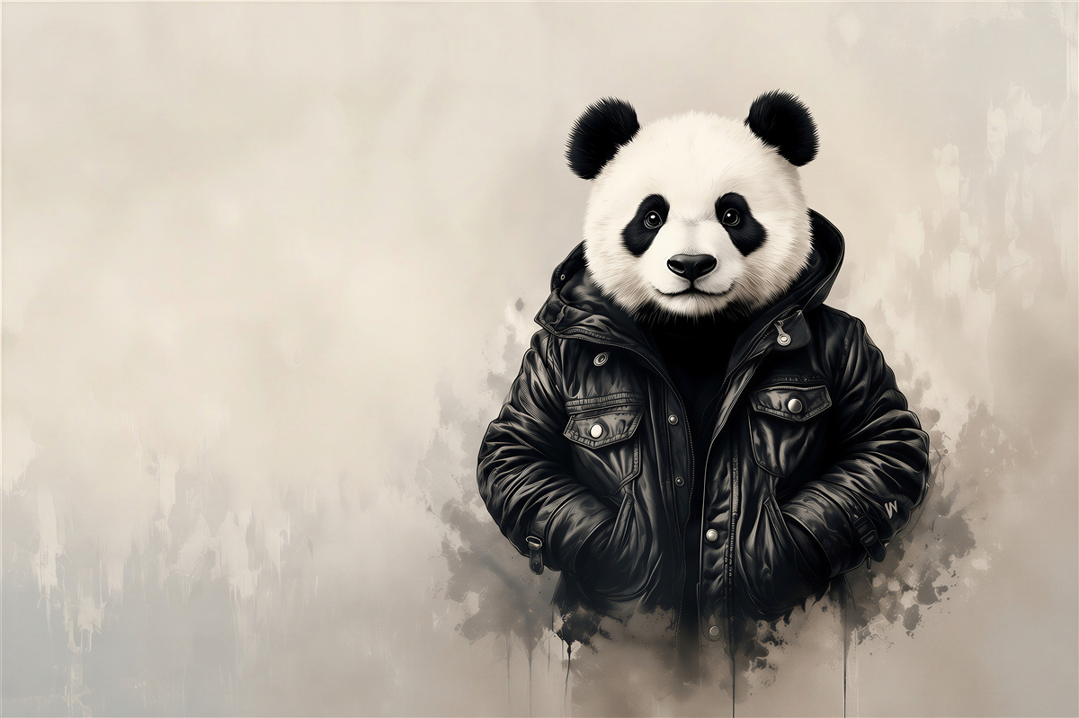 Fototapeten Panda in schwarzer Jacke moderner Street-Art-Stil