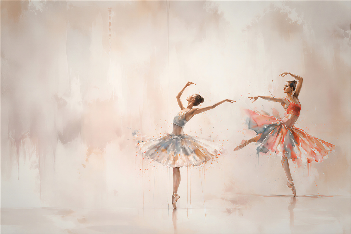 Fototapeten Ballerinas im Tanz pastellfarbene Eleganz für das Mädchenzimmer