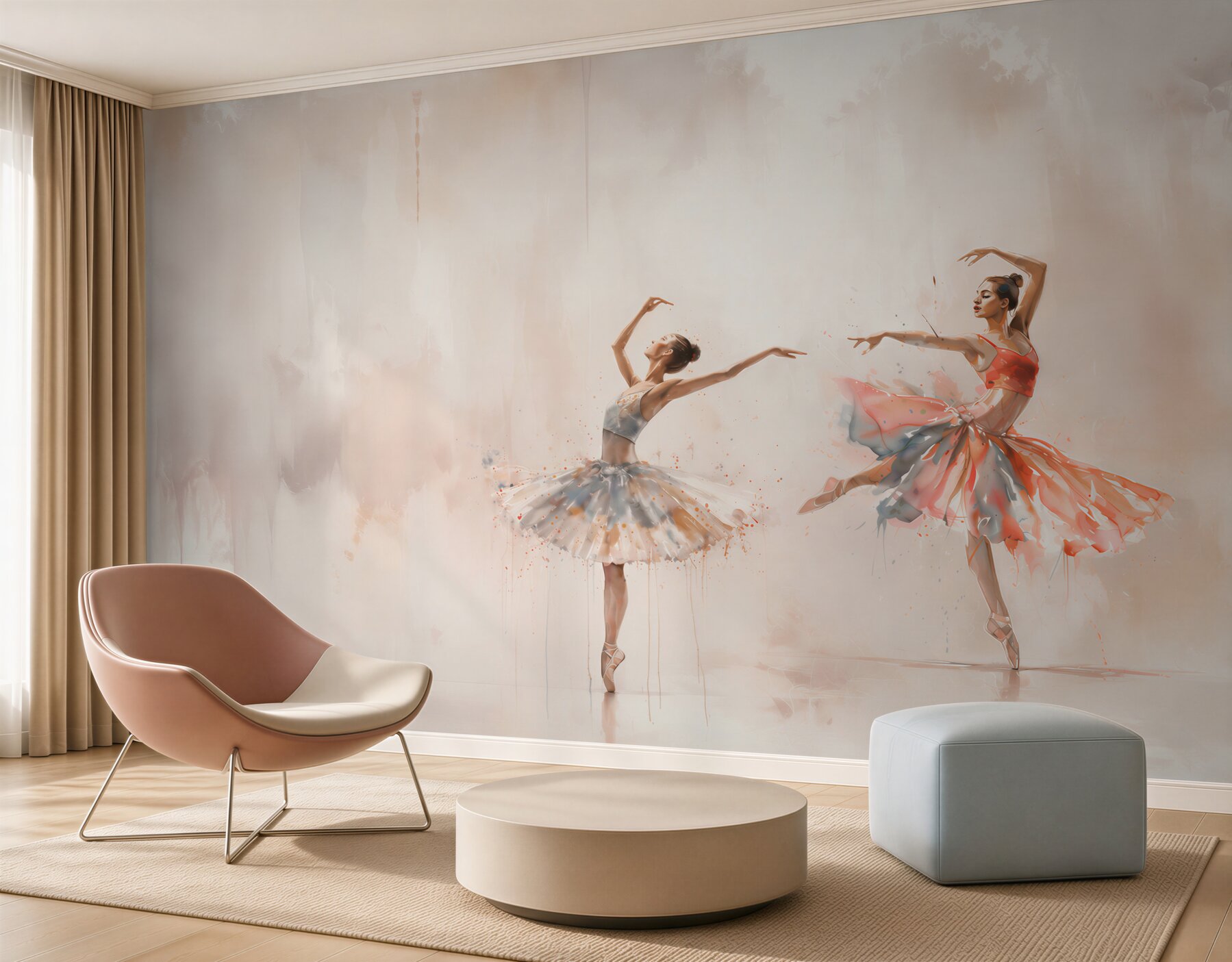 Fototapeten Ballerinas im Tanz pastellfarbene Eleganz für das Mädchenzimmer