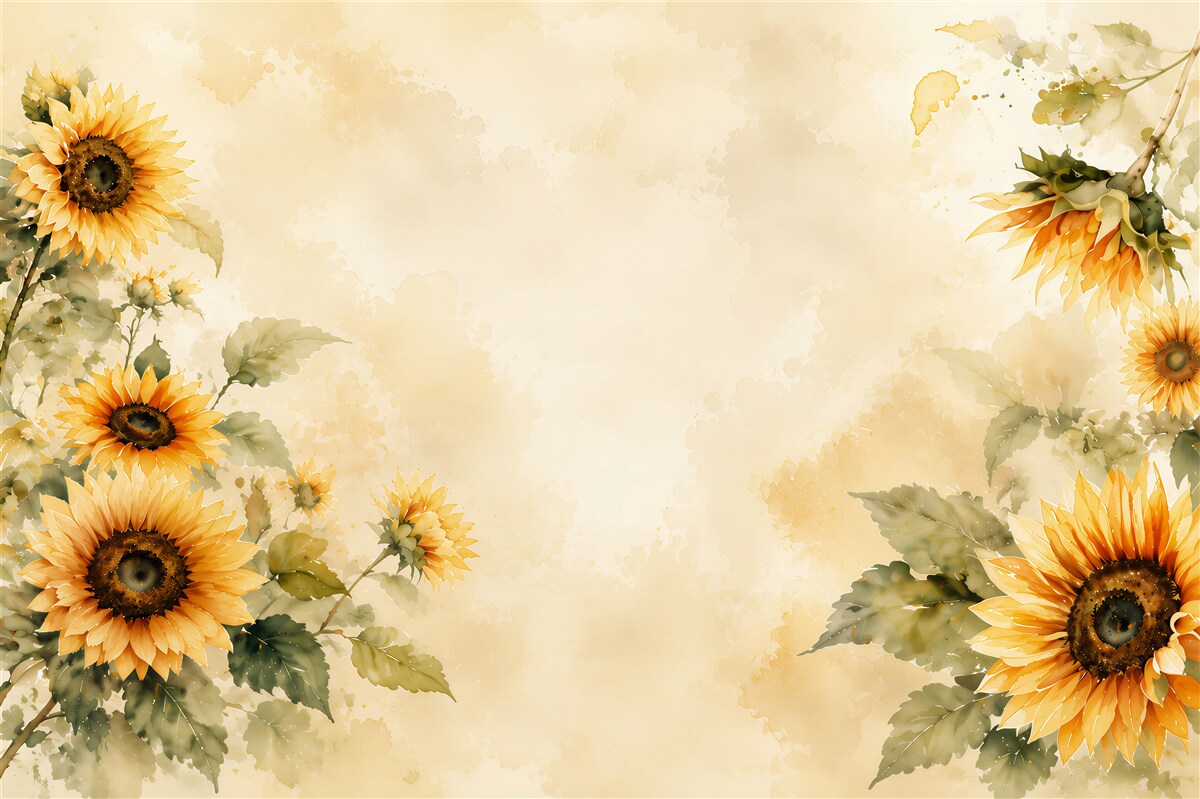 Fototapeten gelbe Sonnenblumen auf hellem rustikalem Hintergrund