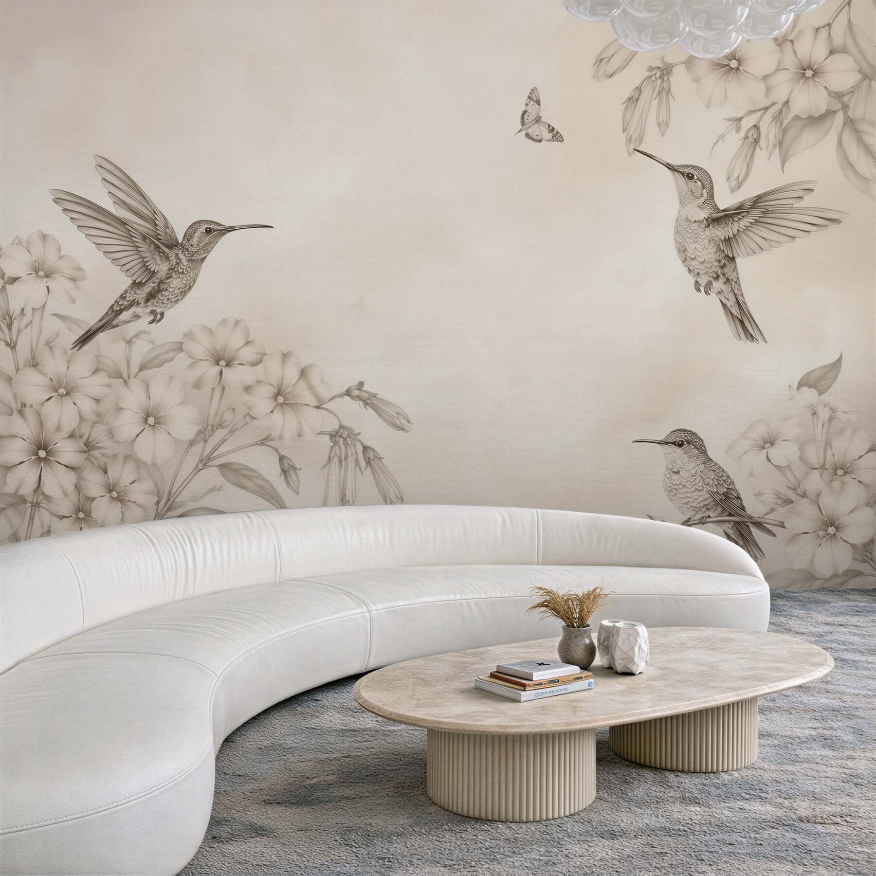 Fototapeten Wunderschöne nahtlose Tapetenhintergründe mit Kolibris im Vintage-Stil