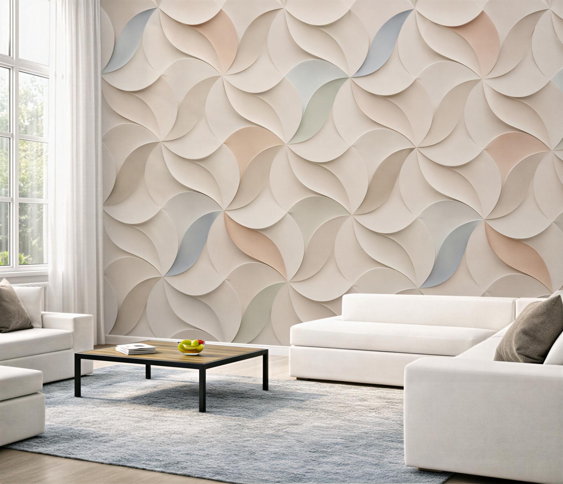 Fototapeten geometrische Wellen 3D beige abstrakt für ein elegantes Interieur