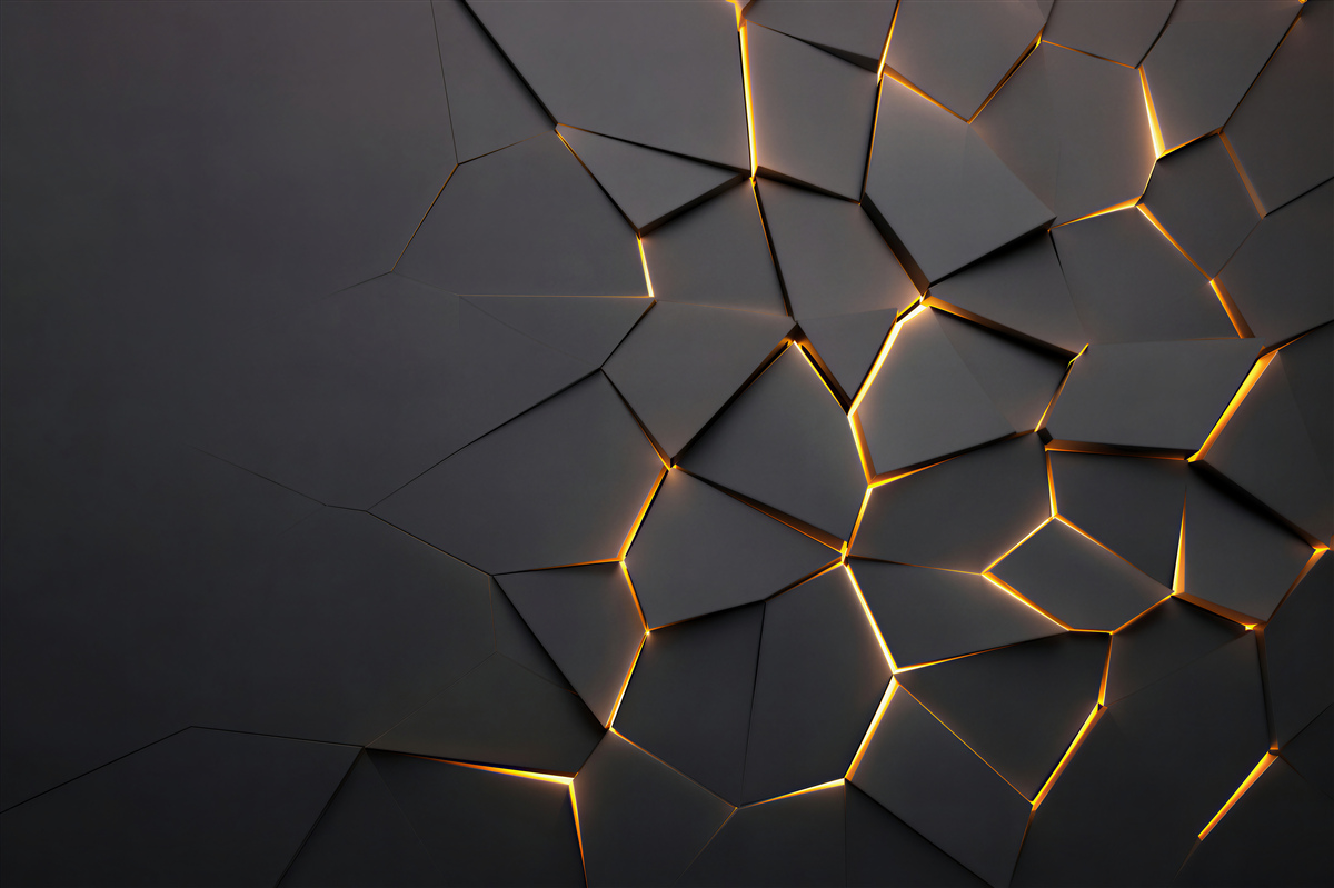 Fototapeten geometrische schwarze Abstraktion mit goldenem Licht moderne