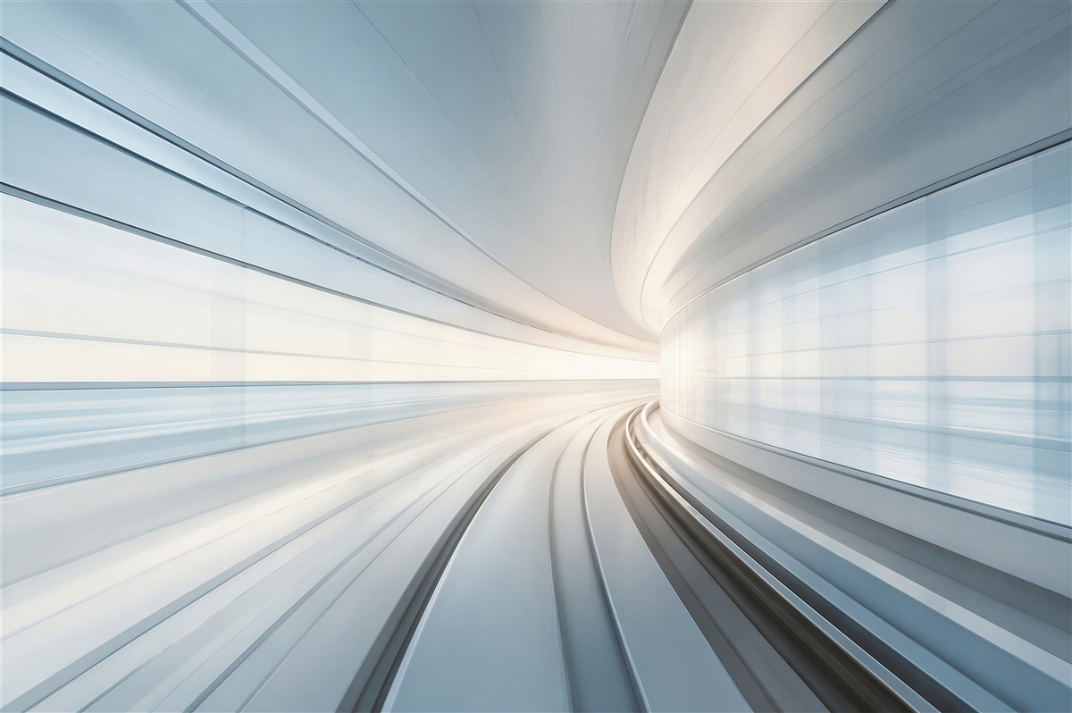 Fototapeten futuristischer Tunnel in blauen Tönen moderne Abstraktion