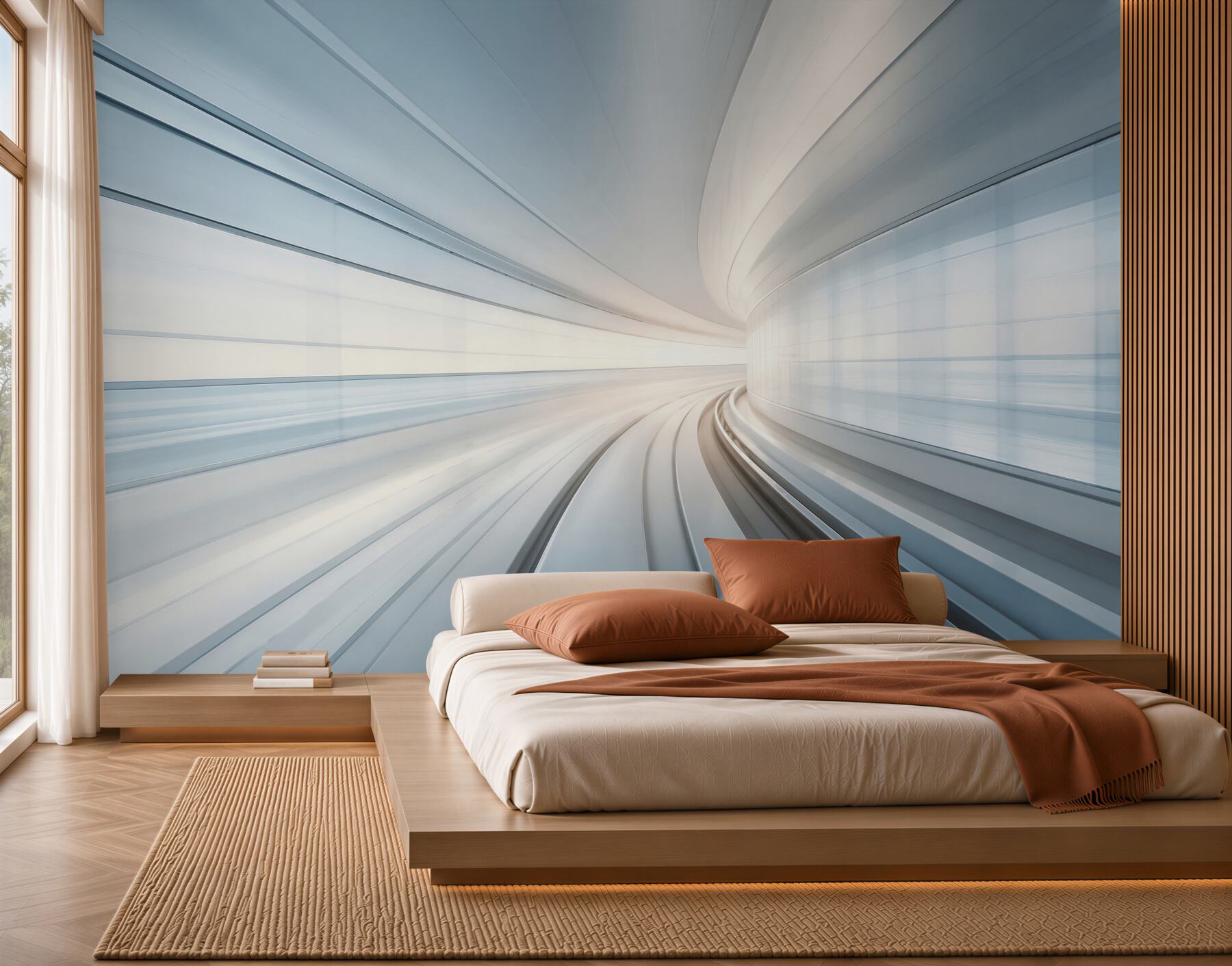 Fototapeten futuristischer Tunnel in blauen Tönen moderne Abstraktion