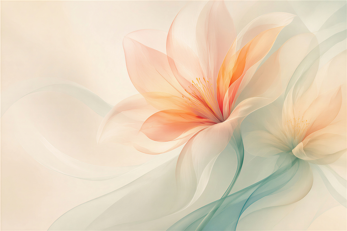 Fototapeten abstrakte Blumen in creme und pfirsich in Pastell