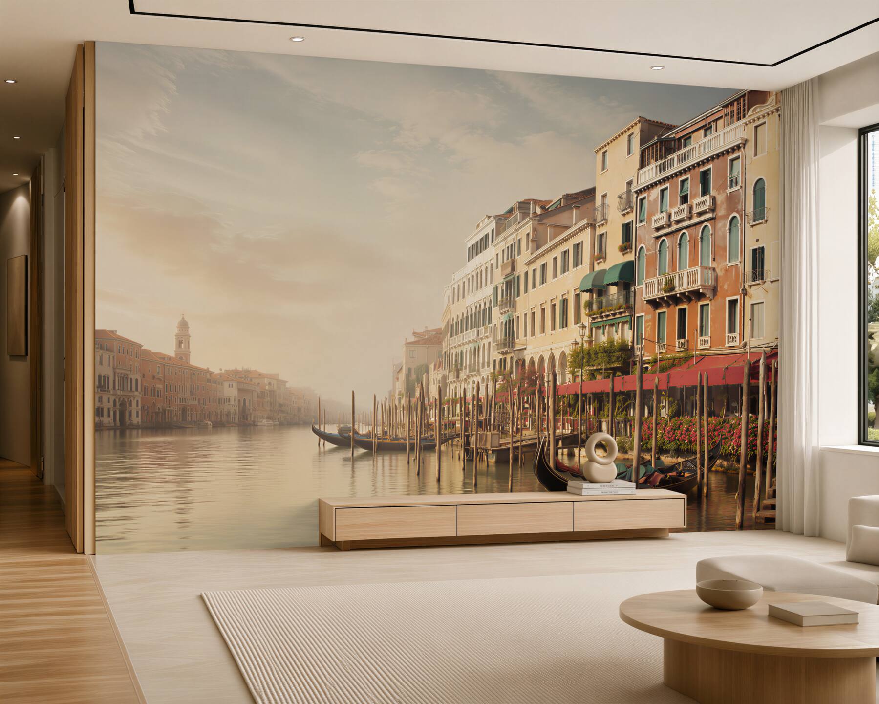 Fototapeten Venedig mit Gondeln am Morgen über dem Kanal