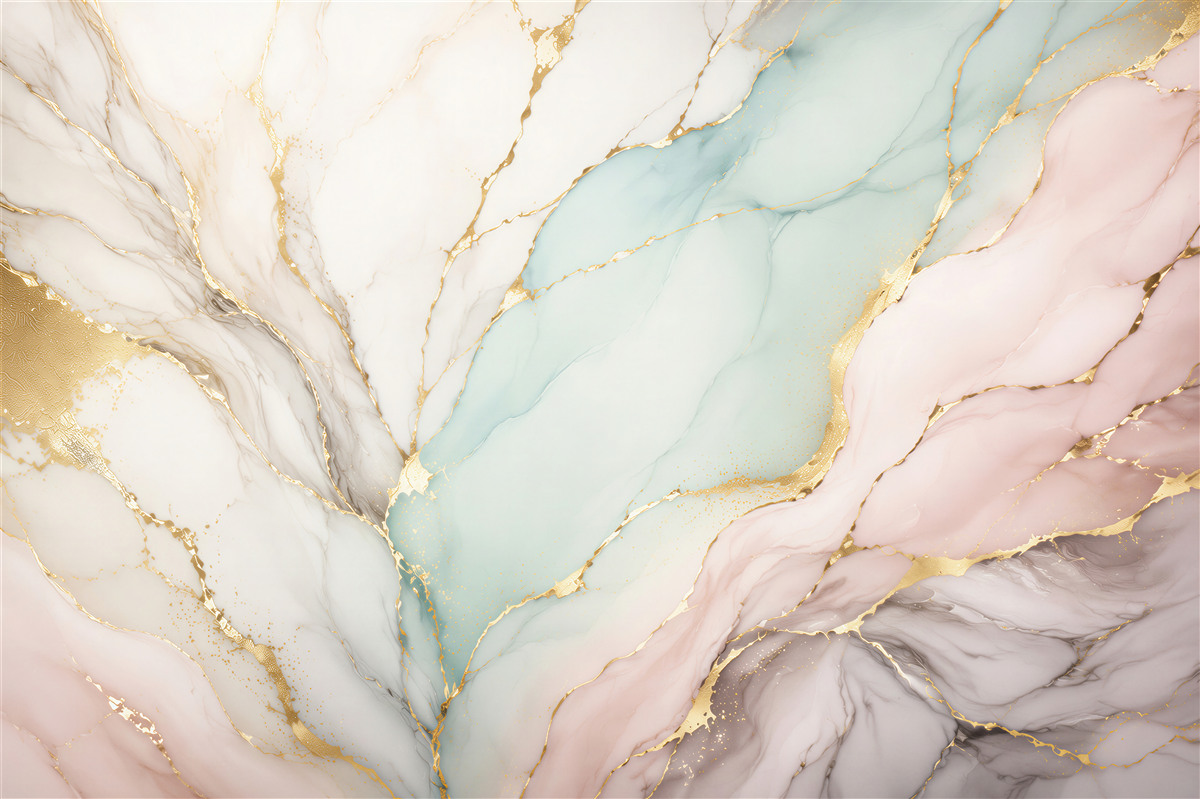 Fototapeten pastellfarbener weiß-blauer Marmor mit goldenen Adern elegant