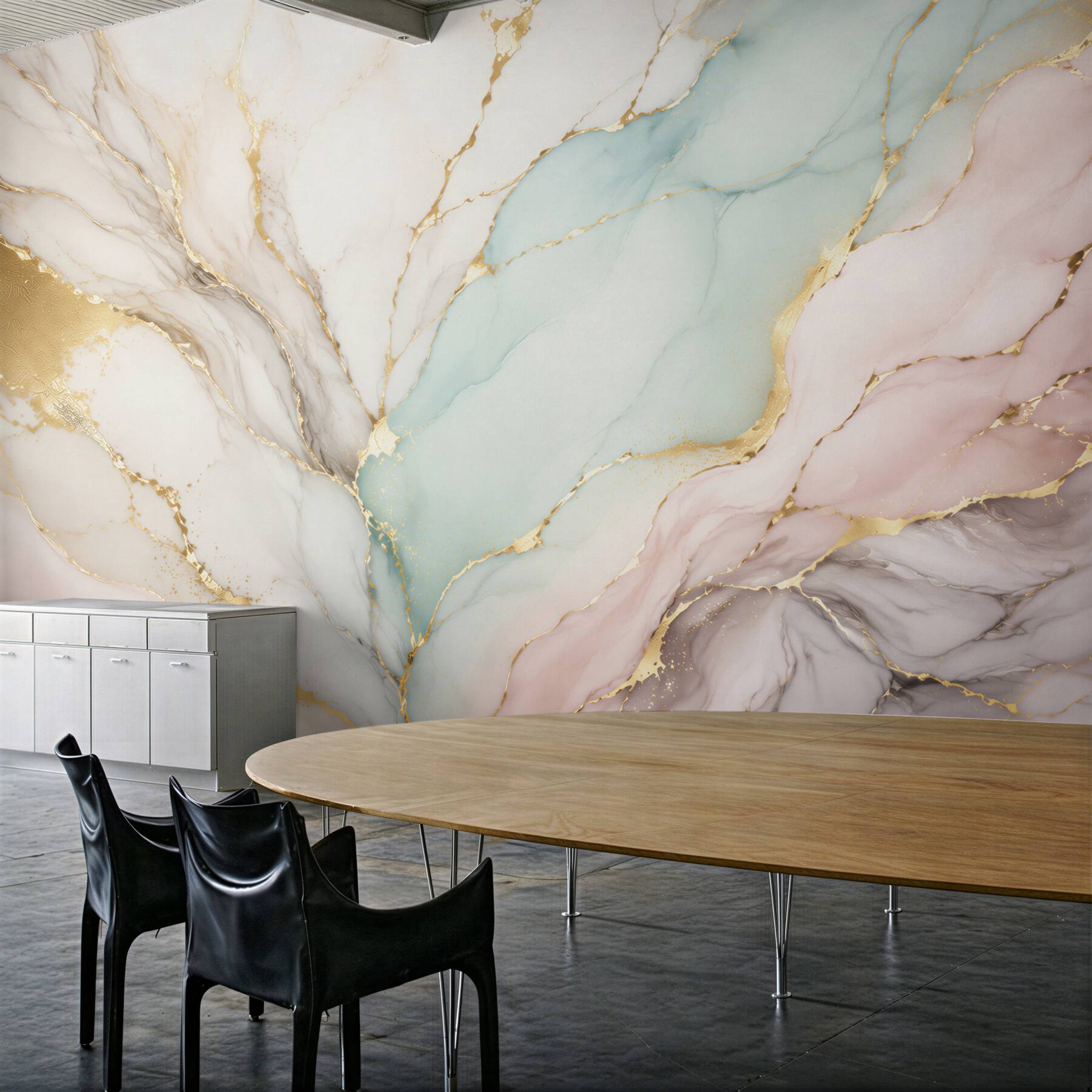 Fototapeten pastellfarbener weiß-blauer Marmor mit goldenen Adern elegant