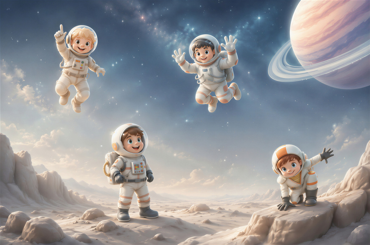 Fototapeten Junge Astronauten studieren einen neuen Planeten