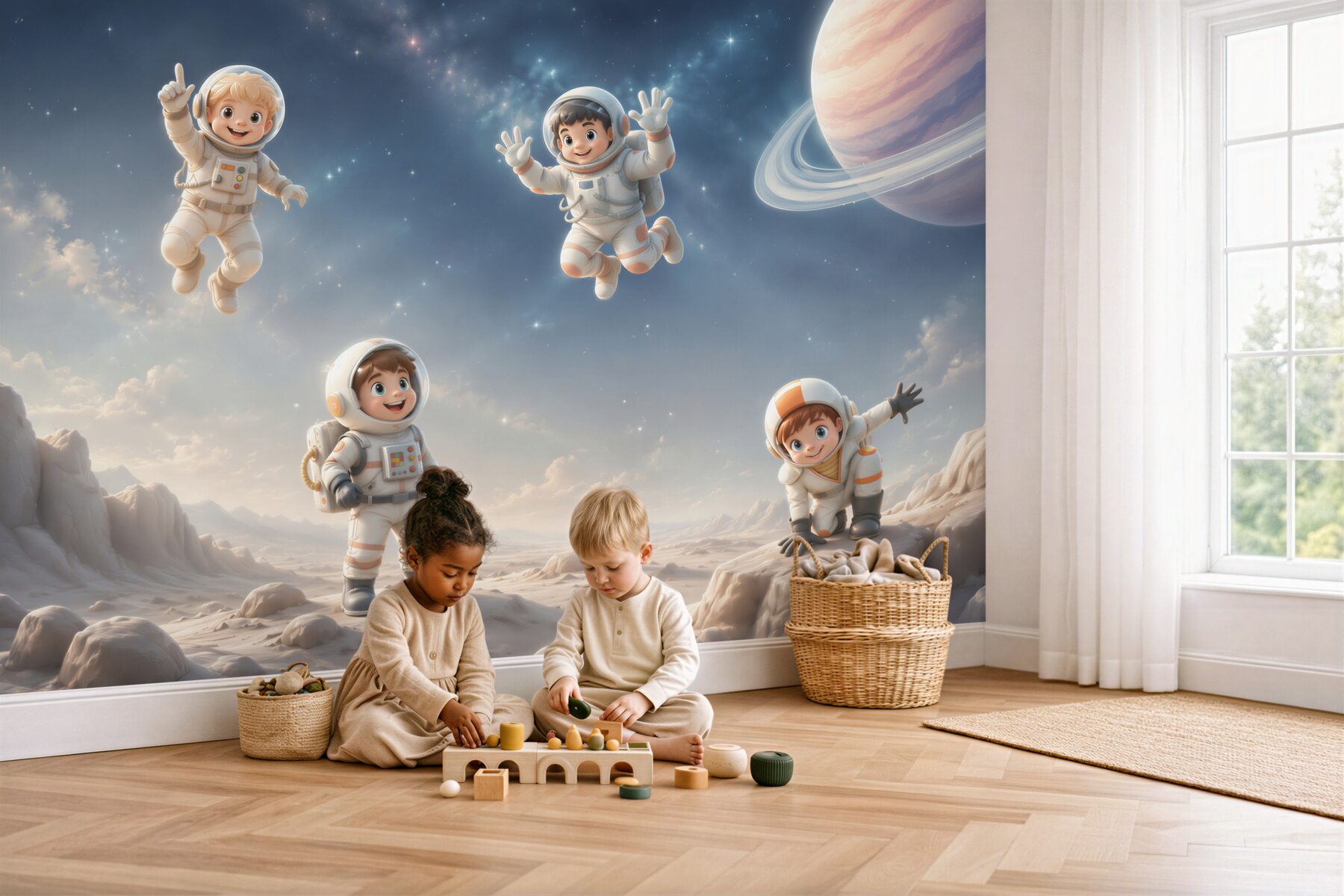 Fototapeten Junge Astronauten studieren einen neuen Planeten