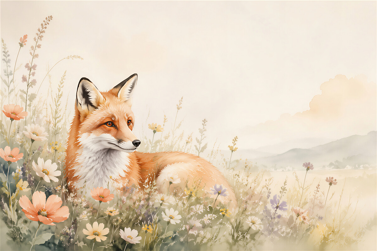 Fototapeten Fuchs in den Blumen
