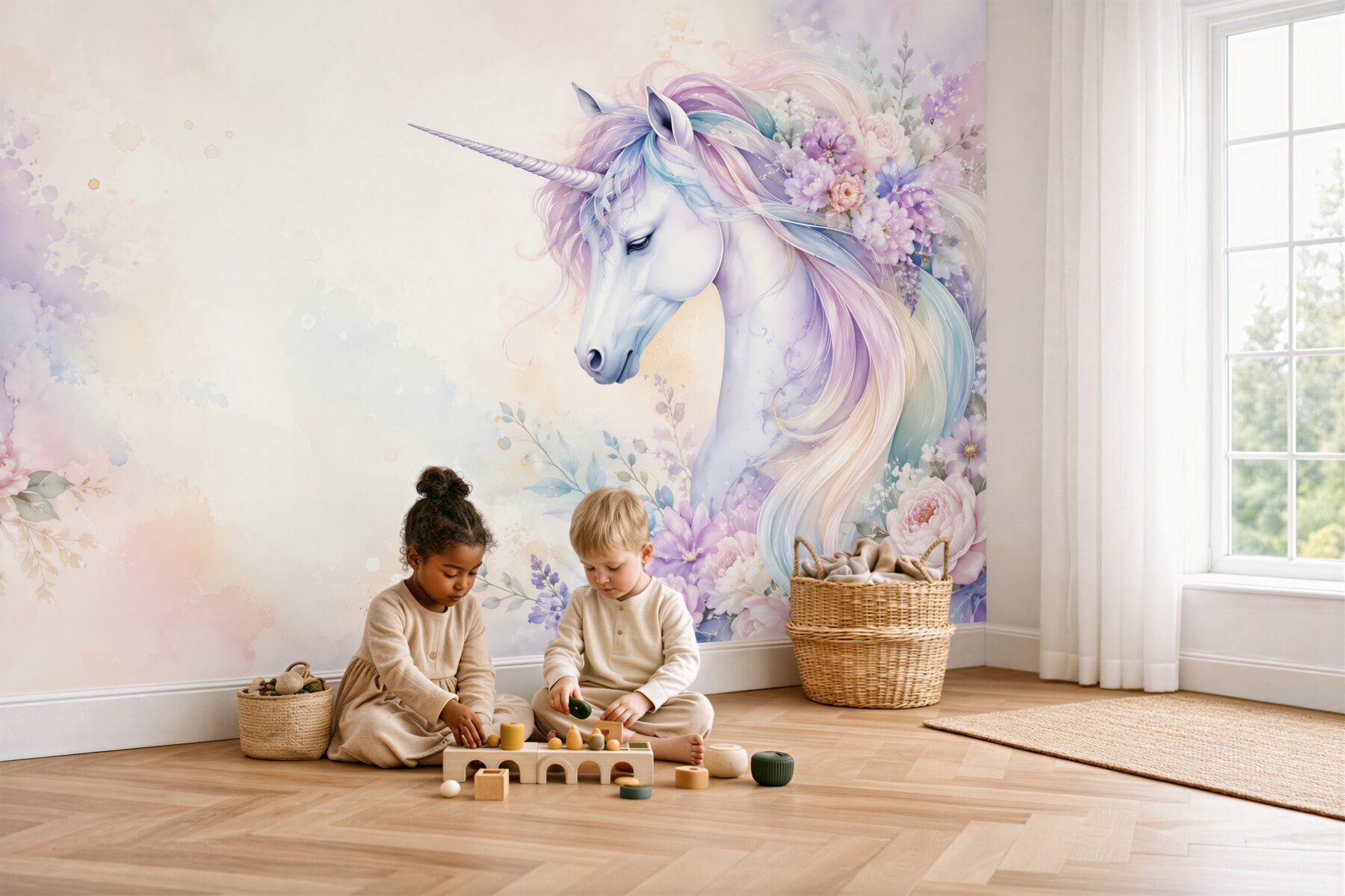 Fototapeten Einhorn in bunten Farben