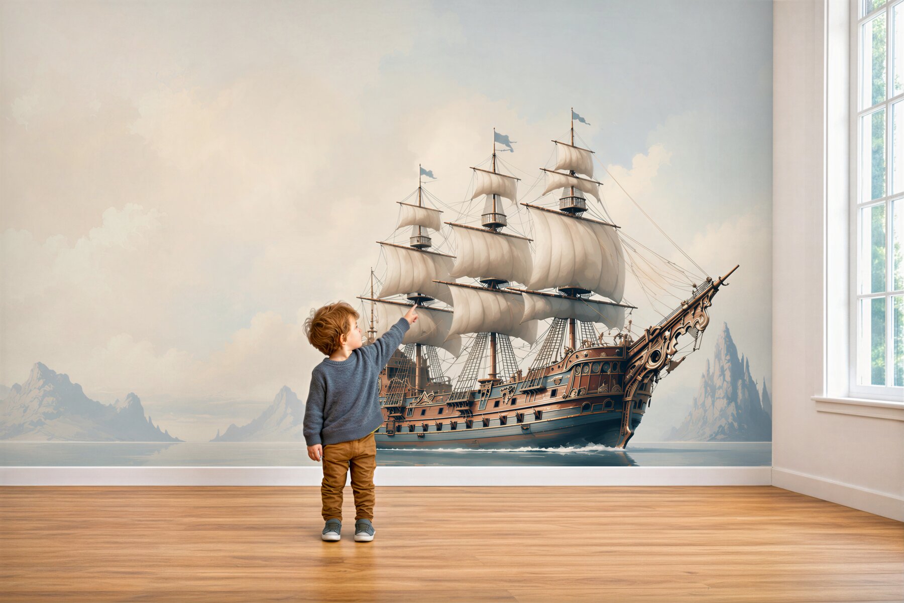Fototapeten Schiff fährt auf dem Meer