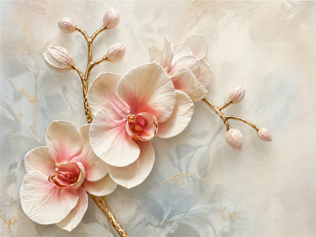 Fototapeten pudrige Orchidee mit goldenen Zweigen