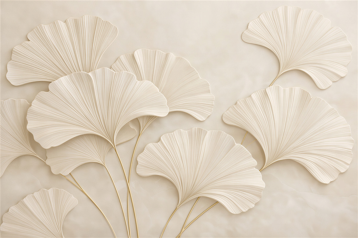 Fototapeten Cremige Ginkgo-Blätter Eleganz