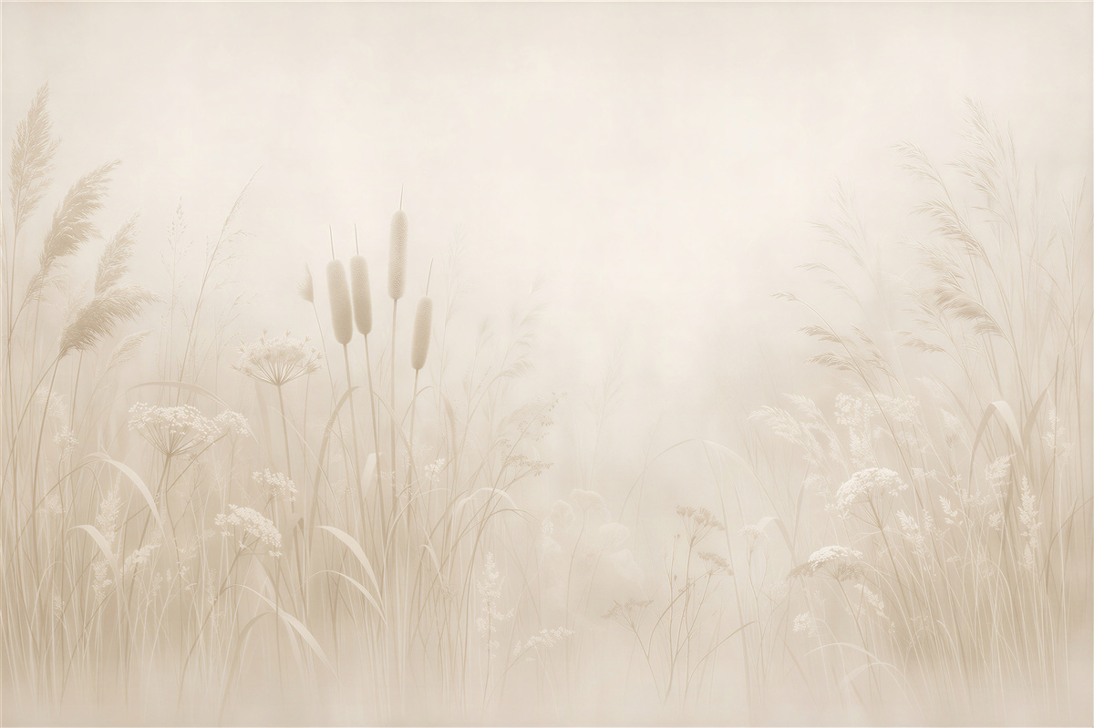 Fototapeten Ätherische Wiese im Cremigen Nebel