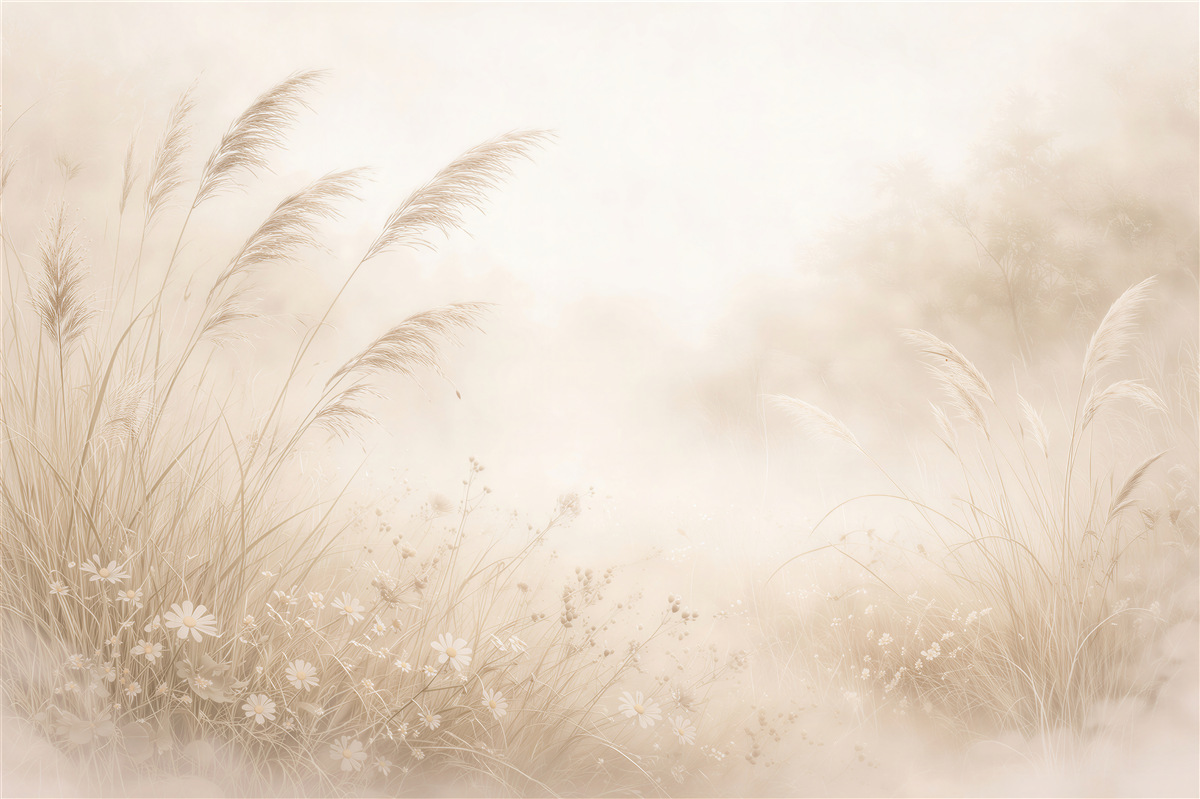 Fototapeten zarte Wiese in beiger Nebel