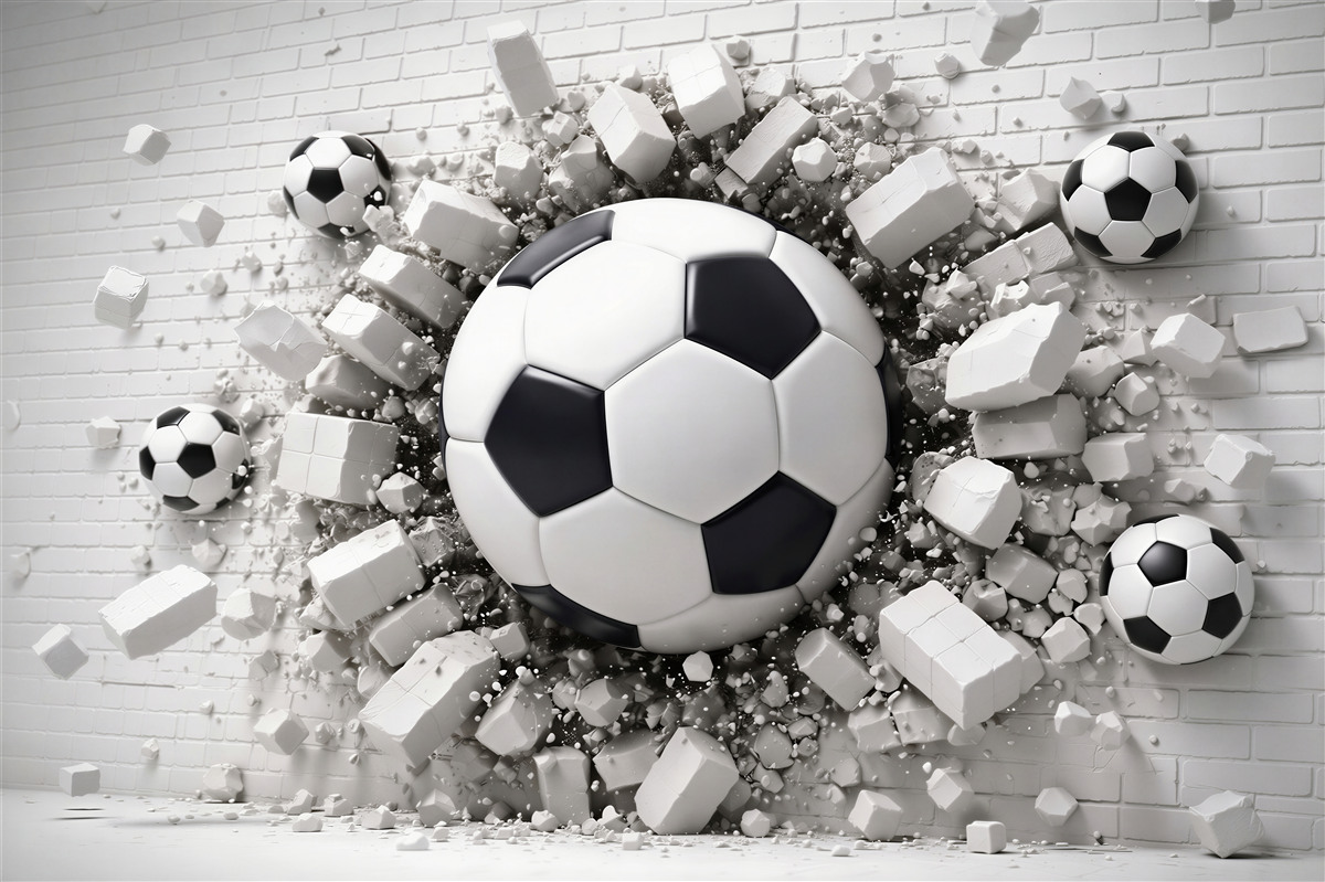 Fototapeten 3D-Ball, der die Wand durchbricht