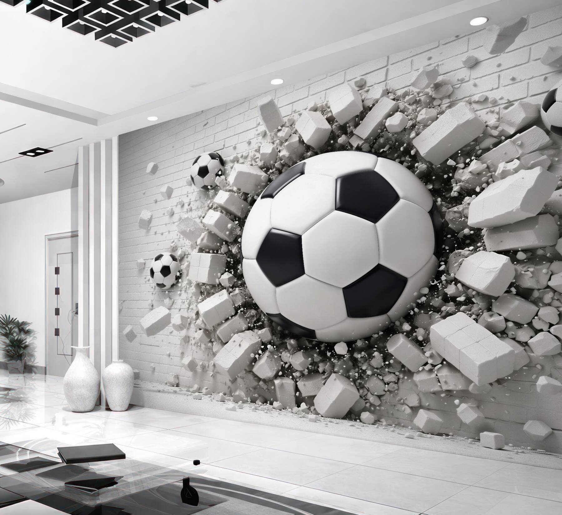 Fototapeten 3D-Ball, der die Wand durchbricht
