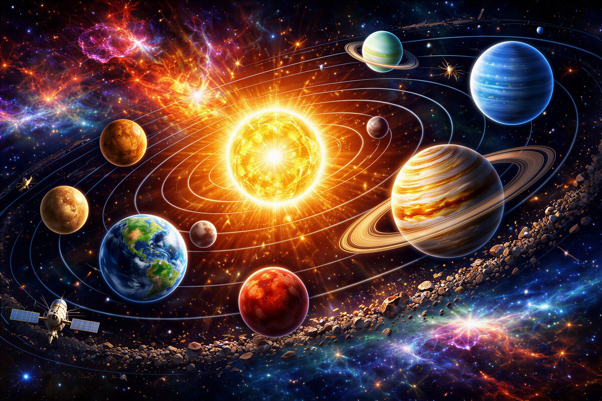Fototapeten farbenfrohes Planetensystem