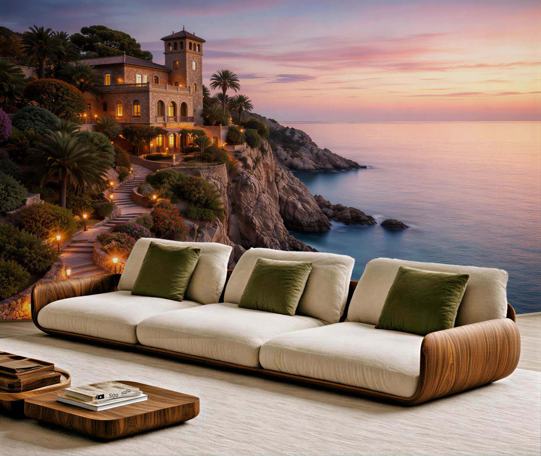 Fototapeten luxuriöse Villa am ruhigen Meer