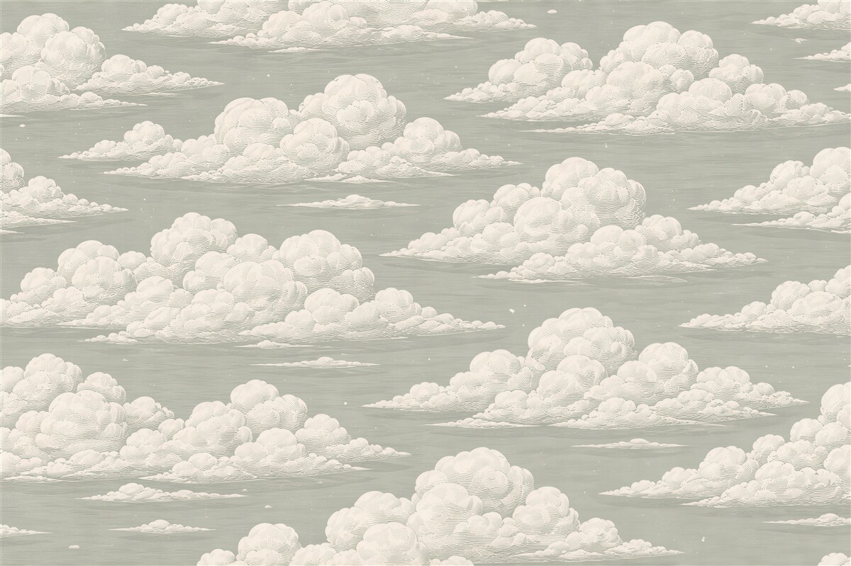 Fototapeten flauschige Wolken im Salbeihimmel