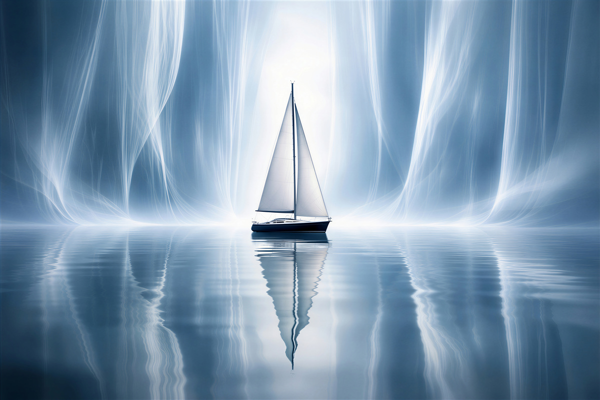 Fototapeten Segelboot in ätherischem Licht