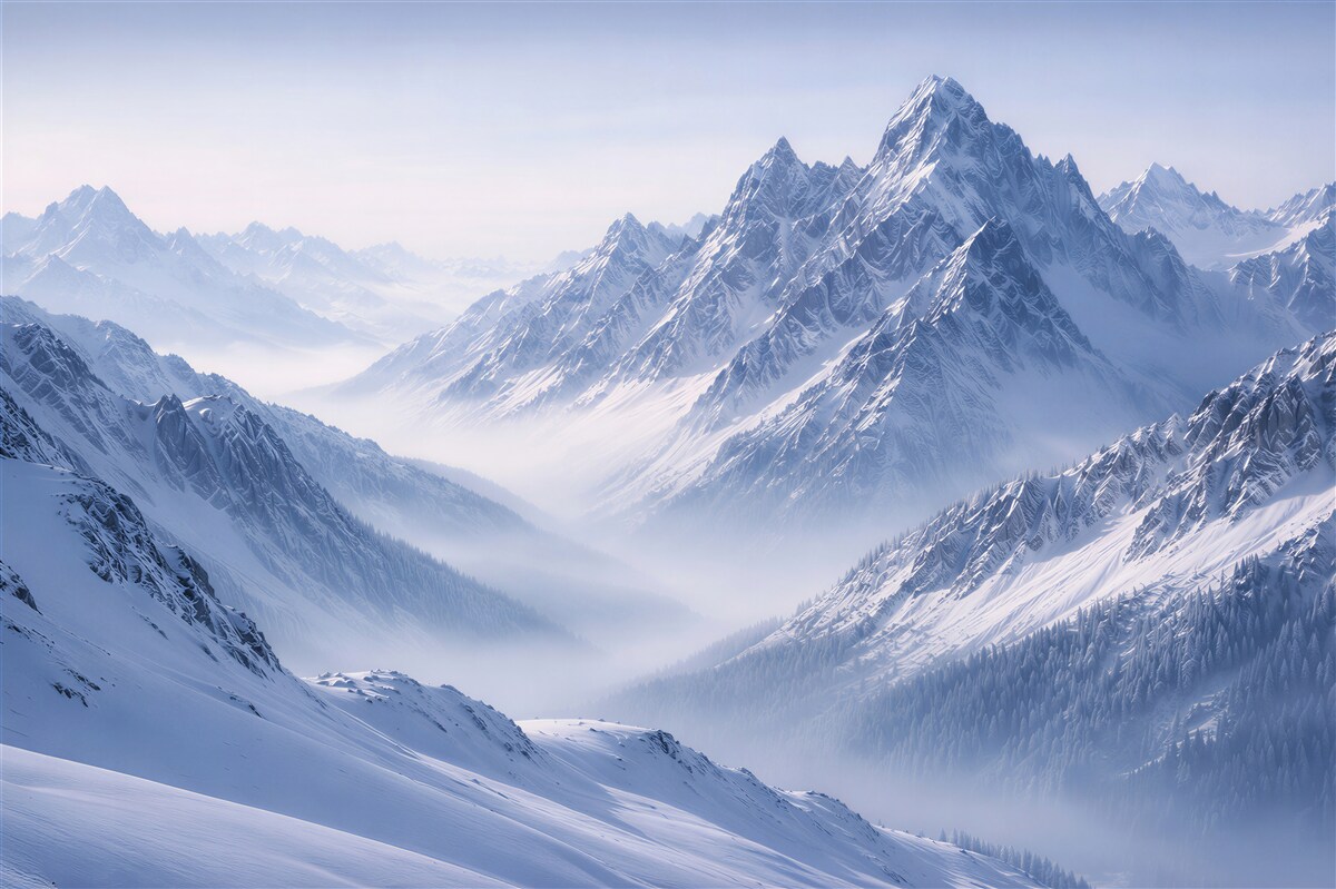 Fototapeten winterliche Panorama hoher Gipfel