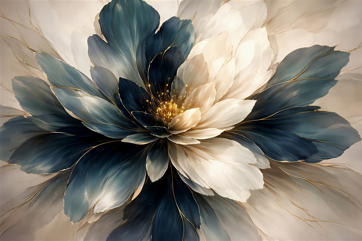 Fototapeten blauer Blüten mit goldenem Glanz