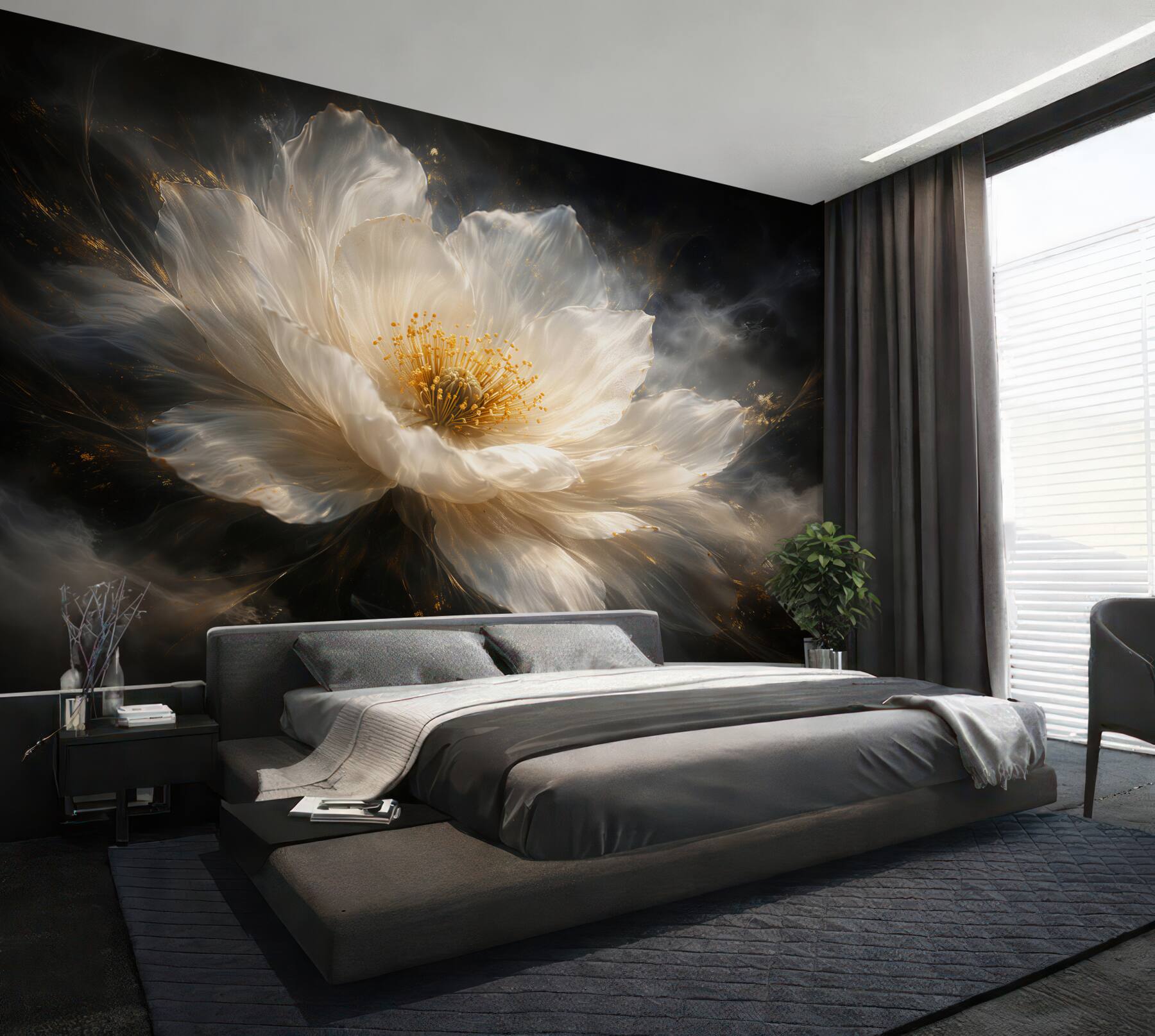Fototapeten goldene Blume auf dunklem Hintergrund