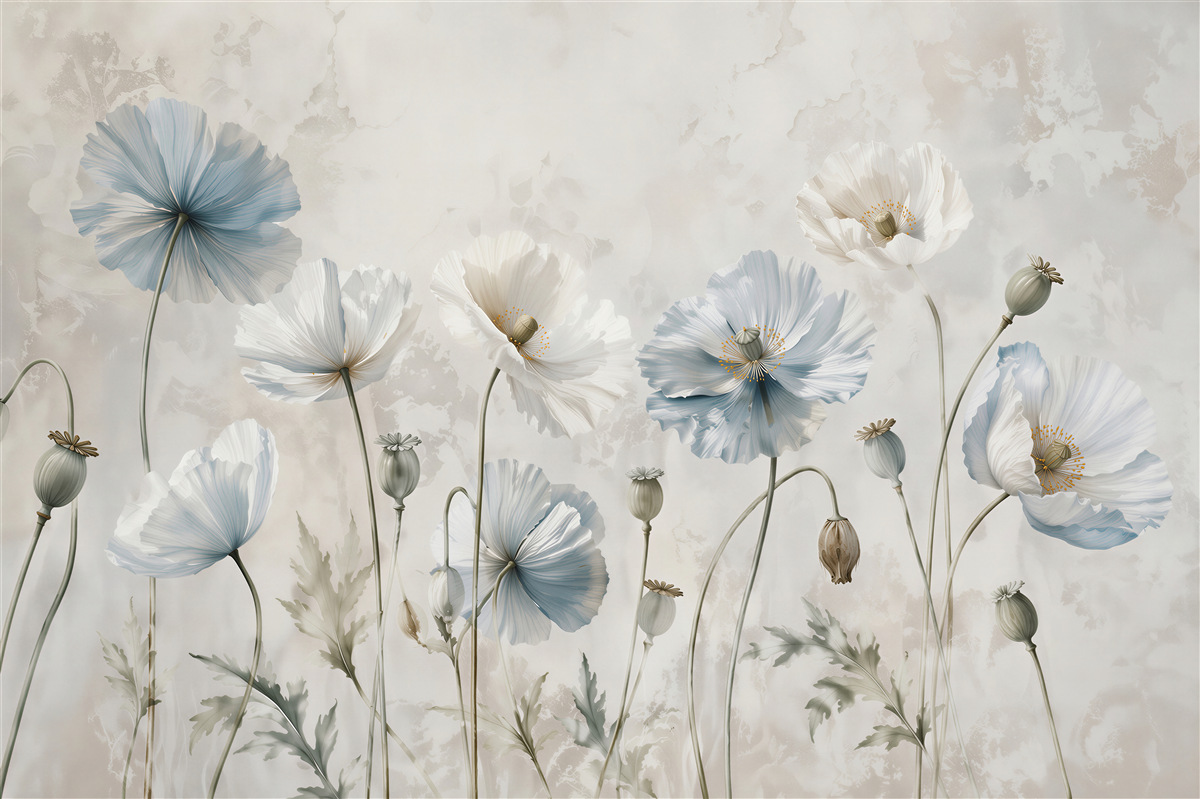 Fototapeten subtile blaue Mohnblumen